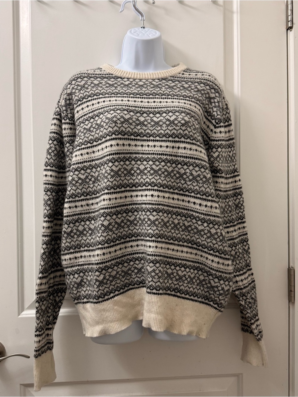 J. Crew Men's Fair Isle Crewneck Sweater - Cream and Black
